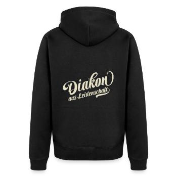 Diakon aus Leidenschaft - Motivation und Erfolg - Unisex Premium Bio Zip Hoodie - Schwarz - Hinten - Nico (187cm)