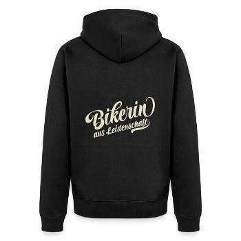 Bikerin aus Leidenschaft - Motorrag fahren - Unisex Premium Bio Zip Hoodie - Schwarz - Hinten - Nico (187cm)