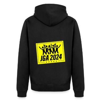 Junggesellen Abschied 2024 - Unisex Premium Bio Zip Hoodie - Schwarz - Hinten - Nico (187cm)