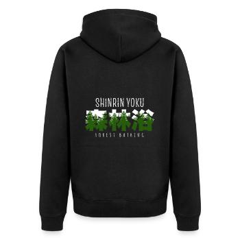 Shinrin yoku - Waldbaden - Waldmeditation - Unisex Premium Bio Zip Hoodie - Schwarz - Hinten - Nico (187cm)