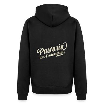 Pastorin aus Leidenschaft - Motivation und Erfolg - Unisex Premium Bio Zip Hoodie - Schwarz - Hinten - Nico (187cm)