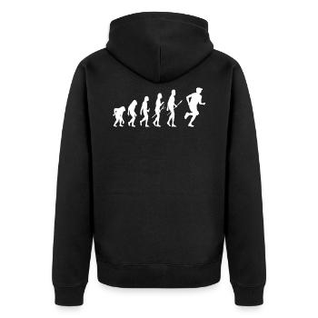Läufer Evolution - Unisex Premium Bio Zip Hoodie - Schwarz - Hinten - Nico (187cm)