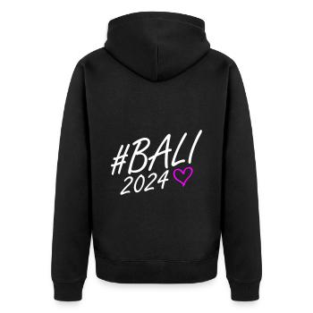 Bali 2024 Herz Reise - Unisex Premium Bio Zip Hoodie - Schwarz - Hinten - Nico (187cm)