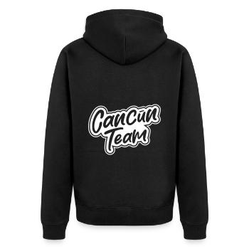 Cancun Team - Unisex Premium Organic Zip Hoodie - black - Back - Nico (187cm)