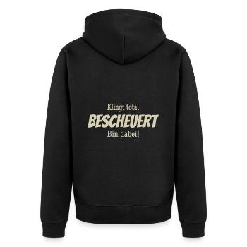 Klingt total bescheuert, bin dabei! Spruch Sticker - Unisex Premium Bio Zip Hoodie - Schwarz - Hinten - Nico (187cm)