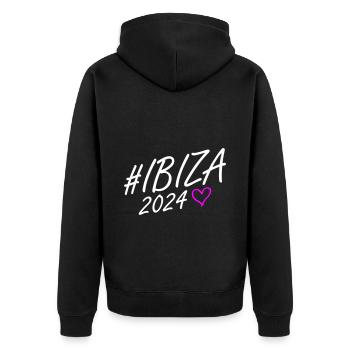 Ibiza 2024 Herz Reise - Unisex Premium Bio Zip Hoodie - Schwarz - Hinten - Nico (187cm)