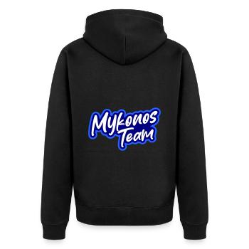 Mykonos Team - Unisex Premium Bio Zip Hoodie - Schwarz - Hinten - Nico (187cm)