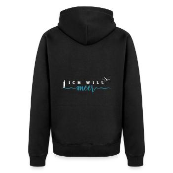 Ich will Meer - Leuchtturm Wellen Nordsee - Unisex Premium Bio Zip Hoodie - Schwarz - Hinten - Nico (187cm)