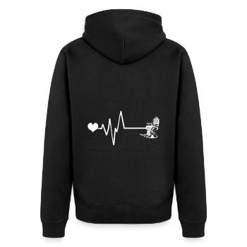 Barber Friseur Stuhl Puls Herz Liebe - Unisex Premium Bio Zip Hoodie - Schwarz - Hinten - Nico (187cm)