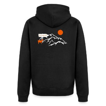 Der Berg ruft! - Unisex Premium Bio Zip Hoodie - Schwarz - Hinten - Nico (187cm)