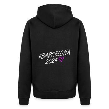 Barcelona 2024 Herz Reise - Unisex Premium Bio Zip Hoodie - Schwarz - Hinten - Nico (187cm)