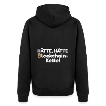 Dicton Bitcoin Blockchain Drôle - Veste à capuche bio Premium Unisexe - noir - Dos - Nico (187cm)