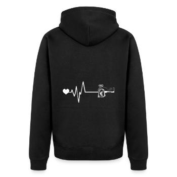 Geld Liebe Puls Herz - Unisex Premium Bio Zip Hoodie - Schwarz - Hinten - Nico (187cm)