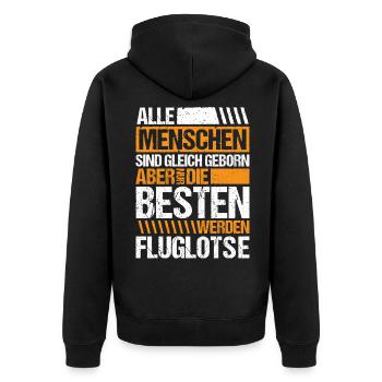 Fluglotse Fluglotsin Fliegen - Unisex Premium Bio Zip Hoodie - Schwarz - Hinten - Nico (187cm)
