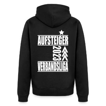 Aufsteiger Verbandsliga 2023 Aufstiegstrikot - Unisex Premium Bio Zip Hoodie - Schwarz - Hinten - Nico (187cm)