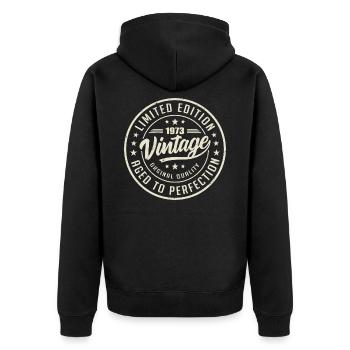 Jahrgang 1973 Geschenk 1973 Retro Geburtstag 1973 - Unisex Premium Bio Zip Hoodie - Schwarz - Hinten - Nico (187cm)