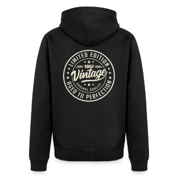 Jahrgang 1957 Geschenk 1957 Retro Geburtstag 1957 - Unisex Premium Bio Zip Hoodie - Schwarz - Hinten - Nico (187cm)