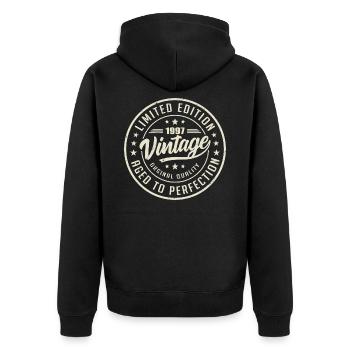 Jahrgang 1997 Geschenk 1997 Retro Geburtstag 1997 - Unisex Premium Bio Zip Hoodie - Schwarz - Hinten - Nico (187cm)