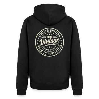 Jahrgang 2018 Geschenk 2018 Retro Geburtstag 2018 - Unisex Premium Bio Zip Hoodie - Schwarz - Hinten - Nico (187cm)