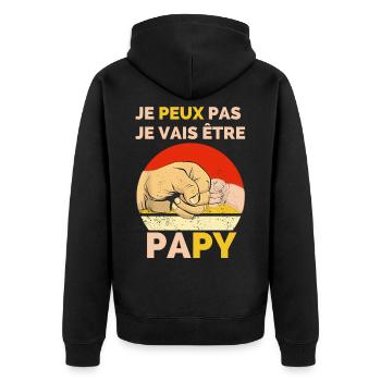Ich kann kein T-Shirt, ich werde Opa sein - Unisex Premium Bio Zip Hoodie - Schwarz - Hinten - Nico (187cm)
