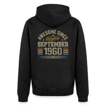 Cadeau Septembre 1960 Construit en Septembre 1960 - Veste à capuche bio Premium Unisexe - noir - Dos - Nico (187cm)