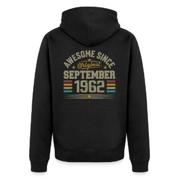 September 1962 Geschenk gebaut September 1962 - Unisex Premium Bio Zip Hoodie - Schwarz - Hinten - Nico (187cm)
