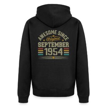 September 1954 Geschenk gebaut September 1954 - Unisex Premium Bio Zip Hoodie - Schwarz - Hinten - Nico (187cm)