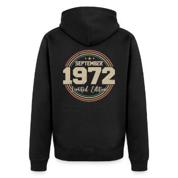September 1972 September Geburtstagsgeschenk 1972 - Unisex Premium Bio Zip Hoodie - Schwarz - Hinten - Nico (187cm)
