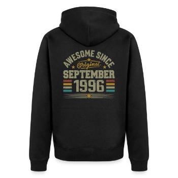 Geschenk September 1996 Erbaut im September 1996 - Unisex Premium Bio Zip Hoodie - Schwarz - Hinten - Nico (187cm)