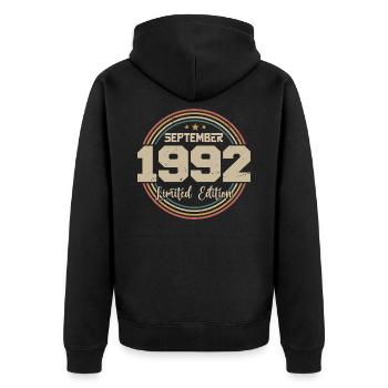September 1992 Geburtstagsgeschenk 1992 - Unisex Premium Bio Zip Hoodie - Schwarz - Hinten - Nico (187cm)