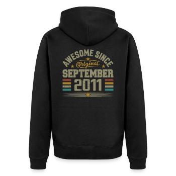 September 2011 Geschenk Gebaut im September 2011 - Unisex Premium Bio Zip Hoodie - Schwarz - Hinten - Nico (187cm)