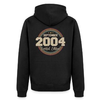 September 2004 Geburtstagsgeschenk 2004 - Unisex Premium Bio Zip Hoodie - Schwarz - Hinten - Nico (187cm)
