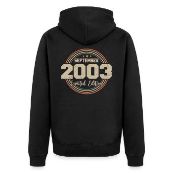 September 2003 Geburtstagsgeschenk 2003 - Unisex Premium Bio Zip Hoodie - Schwarz - Hinten - Nico (187cm)