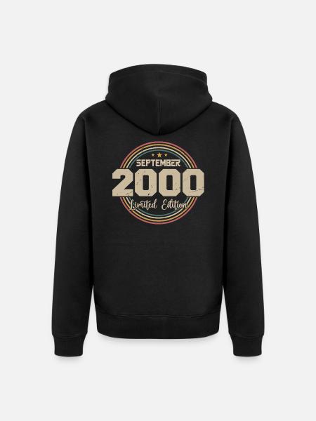 September Birthday Gift 2000 - Unisex Premium Organic Zip Hoodie - black