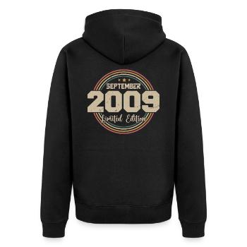 September 2009 Geburtstagsgeschenk 2009 - Unisex Premium Bio Zip Hoodie - Schwarz - Hinten - Nico (187cm)