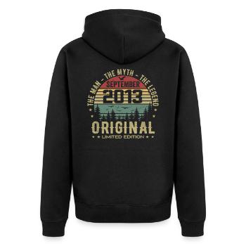 Anniversaire Original 2013 - Cadeau Septembre 2013 - Veste à capuche bio Premium Unisexe - noir - Dos - Nico (187cm)