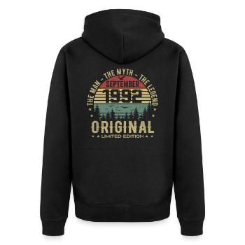 Anniversaire Original 1992 - Cadeau Septembre 1992 - Veste à capuche bio Premium Unisexe - noir - Dos - Nico (187cm)