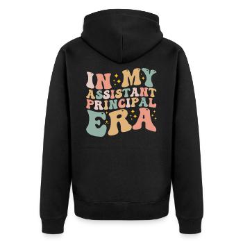 In My Assistant Principal Era - Unisex Premium Organic Zip Hoodie - black - Back - Nico (187cm)
