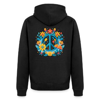 Peace Love 60er 70er Jahre Groovy Kostüm Blumen - Unisex Premium Bio Zip Hoodie - Schwarz - Hinten - Nico (187cm)
