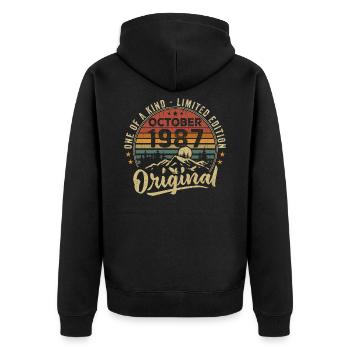 Birthday Gift | Vintage Born October 1987 - Unisex Premium Organic Zip Hoodie - black - Back - Nico (187cm)