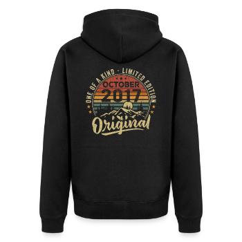 Birthday Gift | Vintage Born October 2017 - Unisex Premium Organic Zip Hoodie - black - Back - Nico (187cm)
