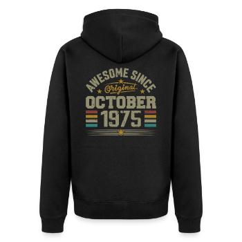 Geboren im Oktober 1975 | Geburtstag Oktober 1975 - Unisex Premium Bio Zip Hoodie - Schwarz - Hinten - Nico (187cm)
