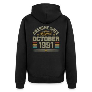 Né en Octobre 1991 | Anniversaire Octobre 1991 - Veste à capuche bio Premium Unisexe - noir - Dos - Nico (187cm)