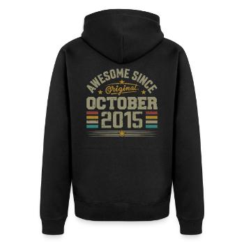 Né en Octobre 2015 | Anniversaire Octobre 2015 - Veste à capuche bio Premium Unisexe - noir - Dos - Nico (187cm)