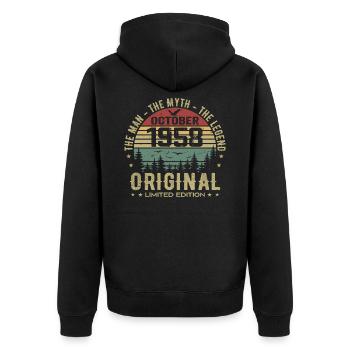 Mann Geburtstagsgeschenk 1958 Oktober 1958 - Unisex Premium Bio Zip Hoodie - Schwarz - Hinten - Nico (187cm)