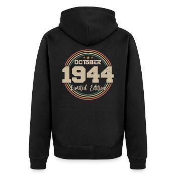 Born October 1944 Retro Birthday October 1944 - Unisex Premium Organic Zip Hoodie - black - Back - Nico (187cm)