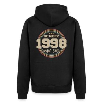 Born in October 1998 Retro Anniversary October 1998 - Unisex Premium Organic Zip Hoodie - black - Back - Nico (187cm)