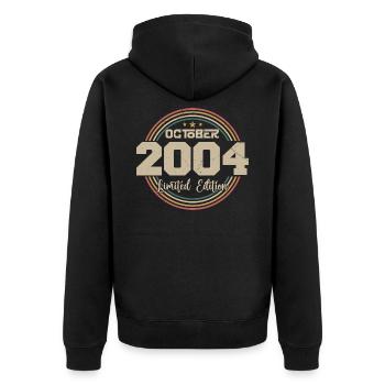 Born in October 2004 Retro Anniversary October 2004 - Unisex Premium Organic Zip Hoodie - black - Back - Nico (187cm)