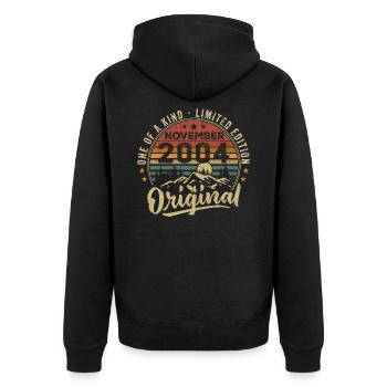 Jahrgang November 2004 Retro Geschenk November 2004 - Unisex Premium Bio Zip Hoodie - Schwarz - Hinten - Nico (187cm)