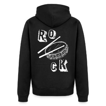 Musik - ROCK - Schlagzeug - Drums - Percussion - Unisex Premium Bio Zip Hoodie - Schwarz - Hinten - Nico (187cm)
